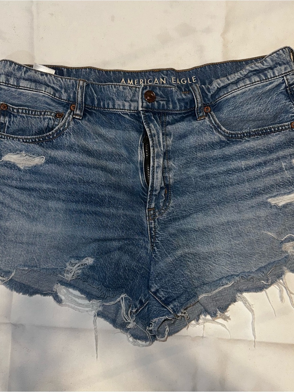 American Eagle Outfitters Distressed Mid-Blue Denim Cutoff Shorts